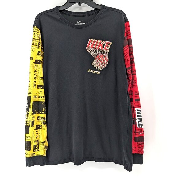 THE NIKE‎ TEE Athletic Cut Men's XL (L) Dri Fit Black Red Yellow Logo T Shirt - Picture 1 of 12